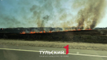 Под Тулой загорелось поле рядом с жилыми домами